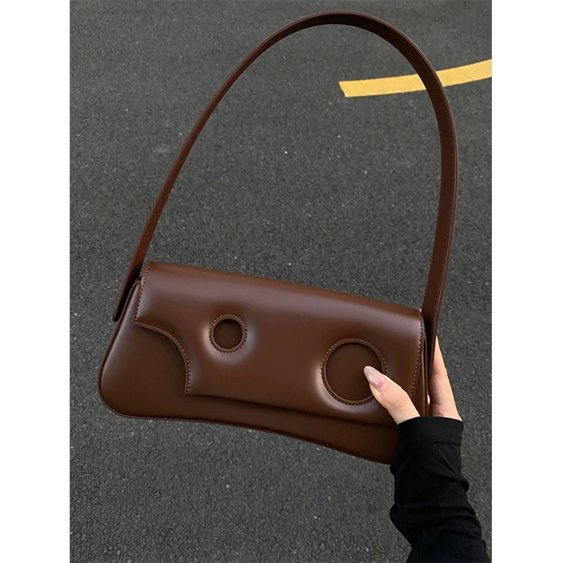 Autumn Winter Fashion High Level Women Single Shoulder Bag Solid Hollow Out PU Leather Female Handbag Casual Simple Underarm Bag 241114