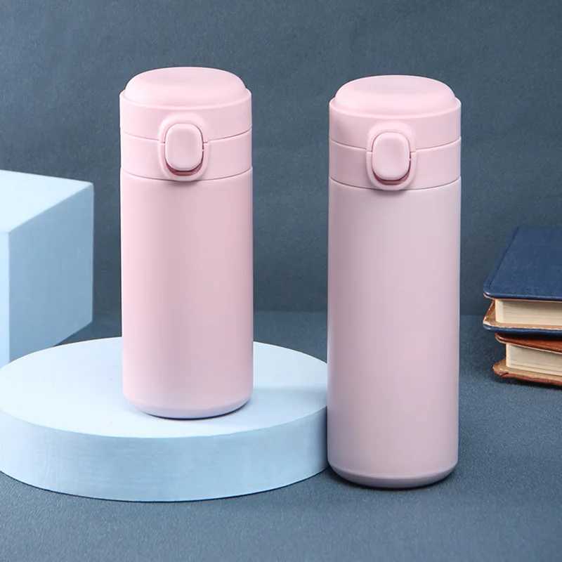 New stainless steel lid double vacuum straight cup cute simple pea cup stainless steel water bottle thermostat Y241114