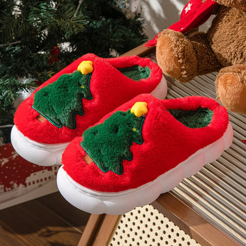 Womens Santa Claus er Fluffy Slide House Christmas Tree Cartoon Winter Shoes for Girls Flat Home Warm Shoes Large Size 241113