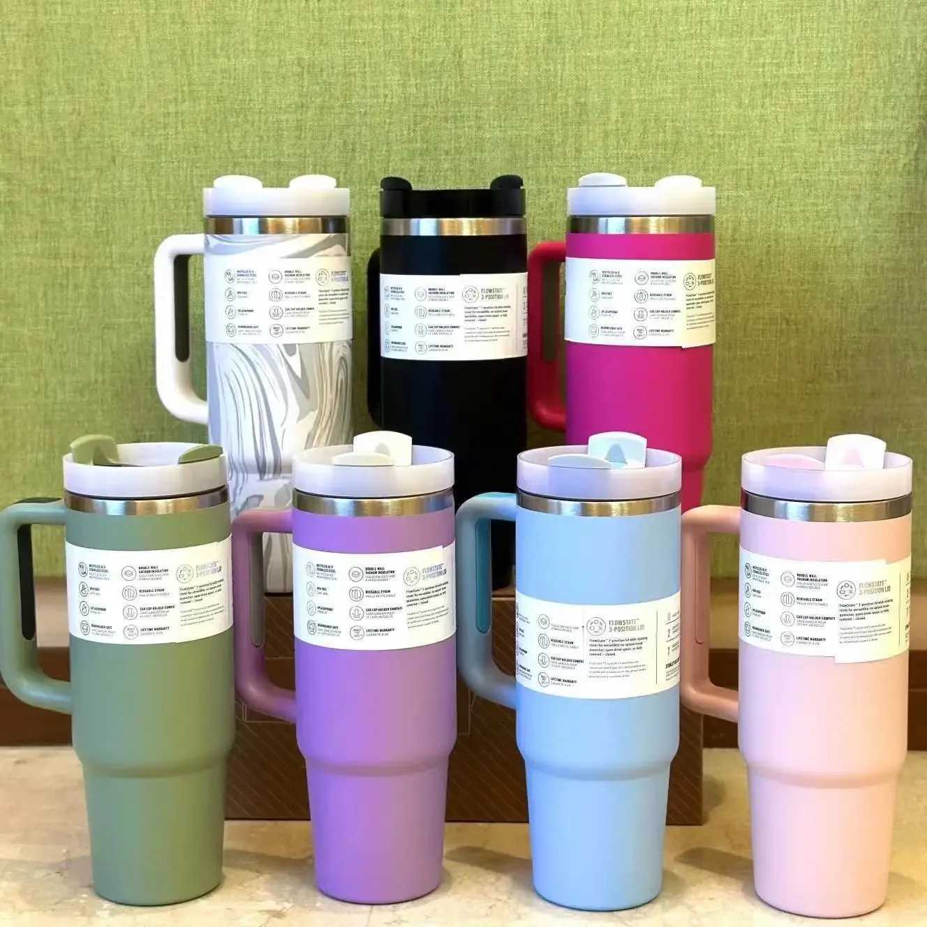 3040oz vacuum coated car for double wall hot travel mug and FlowState straw lid stainless steel Y241114