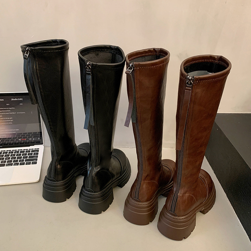 Women's Boots:Winter Fleece Warm Long Boots Simple Design Versatile Leisure Style Comfort Thick Sole Increase Height,Black/Brown,Free shipping 11