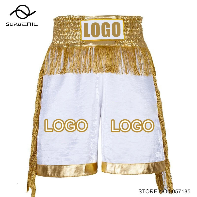 Personalized Boxing Shorts Mens and Womens rens Tassel Satin Muay Thai Fighting Pants MMA Fighting Taekwondo Training Luggage Customization 241113