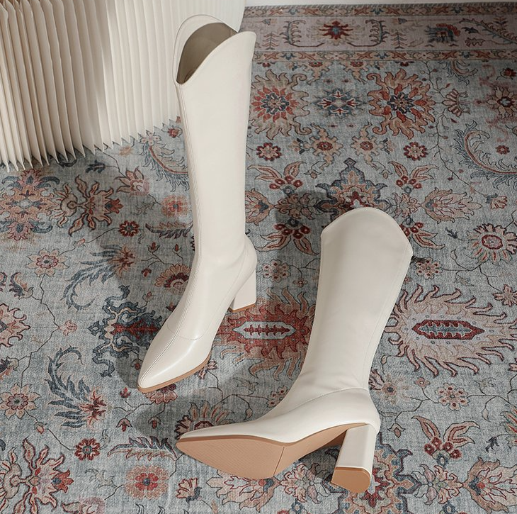 Women's Boots:Fashion High Heel Increase Height Simple Versatile New Trendy Long Boots Design Sense,Black/White,Free shipping 1632