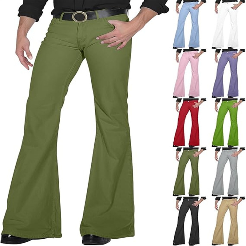 men's solid color daily casual stretch slim fit retro flared pants