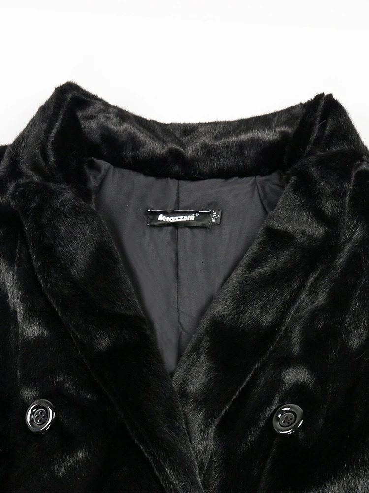 Sapphire Winter Long Black Warm Soft Fluffy Artificial Mink Trench Coat Womens Belt Double Chest Cool European Fashion 241113