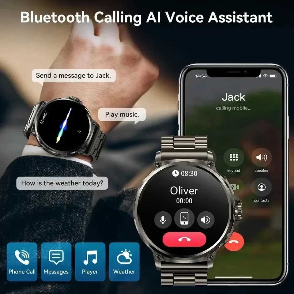 New 710mAh Call Smart Watch Mens Sports Fitness Watch 1.85-inch HD Monitor Waterproof Smart Watch Suitable for XAI Android Y241114