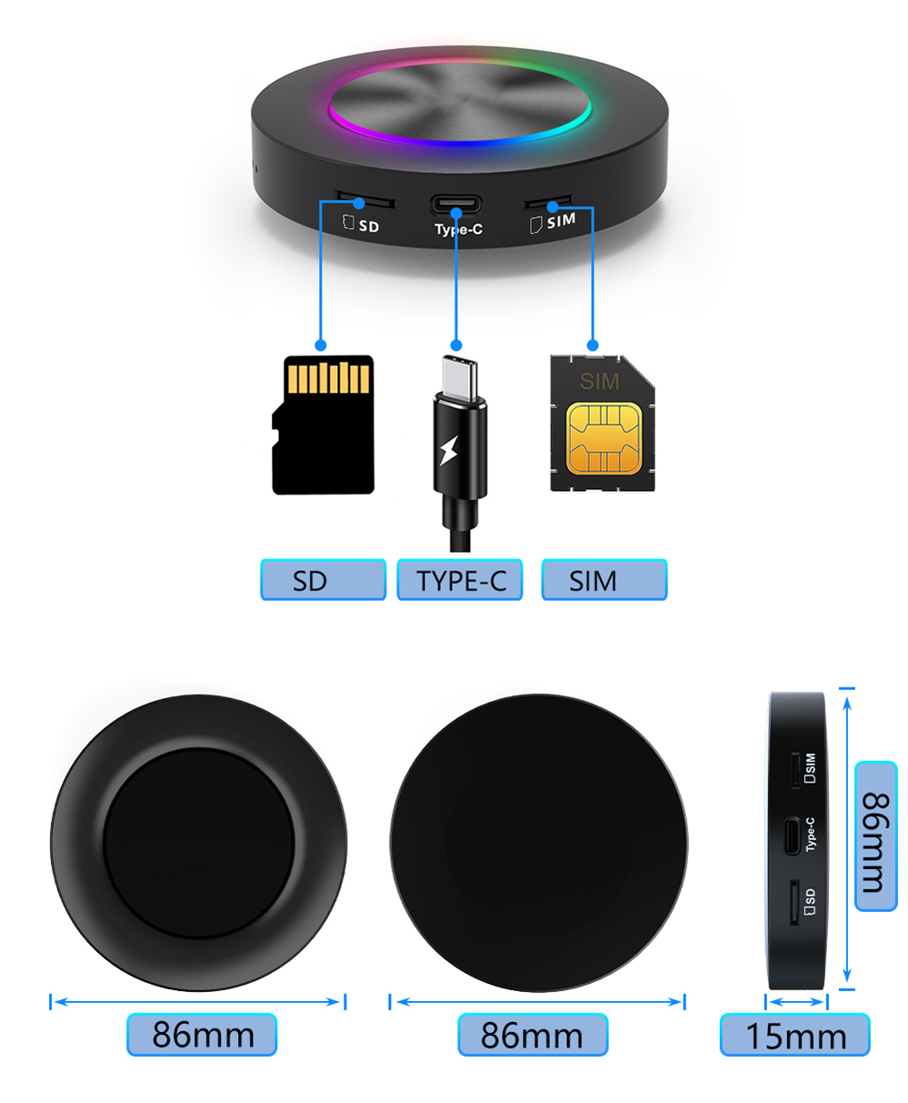 KBOX LED Light android 13 car play ai box Qualcomm SM6225 chipset 4gb 64gb SIM card wireless carplay adapter magic box
