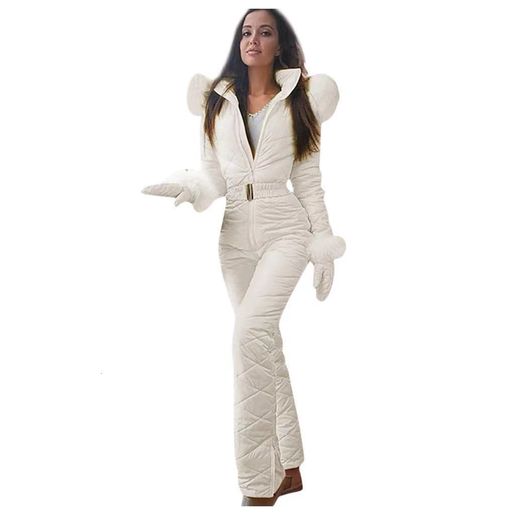 shiny silver gold one-piece ski suit for womens winter windproof skiing skydiving suit snowboard set for womens snow suit 240914