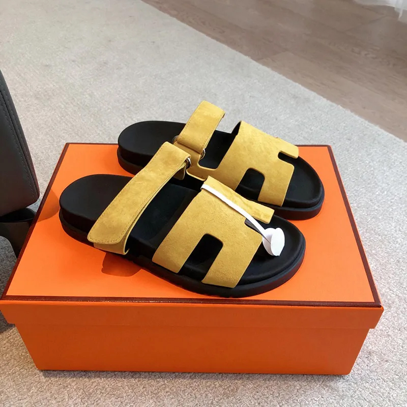 designer Slippers Chypre Sandal Designer Sliders Flip Flops Flat Sandals for Beach Comfort Calfskin Leather Natural Suede Goatskin Women Shoes 35-47