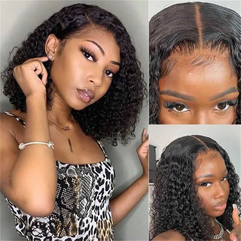 13x4 Bob Wigs Jerry Curly Short Water Wave Lace Frontal Human Hair Wigs Natural Black Brazilian Deep Curly Wigs For Black WomanXJ241113