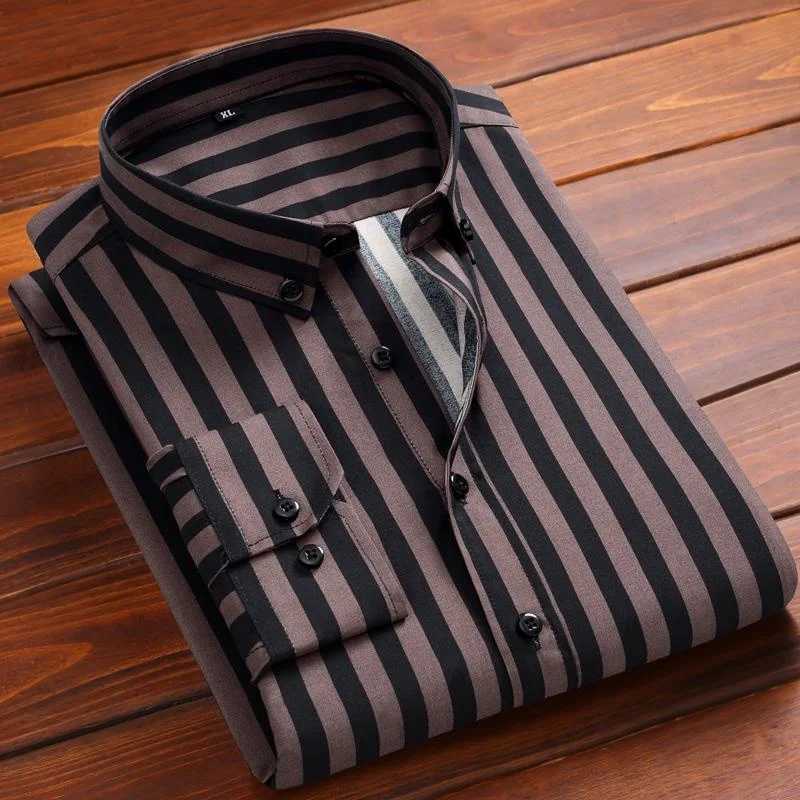 Spring Autumn Mens Long Sleeve Striped Shirt Casual Slim Fit Business Button-Down Shirts Classic Formal Dress ShirtXJ24113