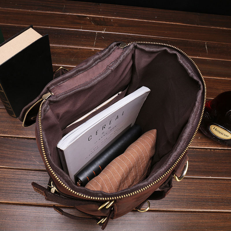 Unique Design Backpack For Men Vintage Crazy Horse Leather Bucket Daypack Large Travel Bag Male Backpac Genuine Leather BagVoyage