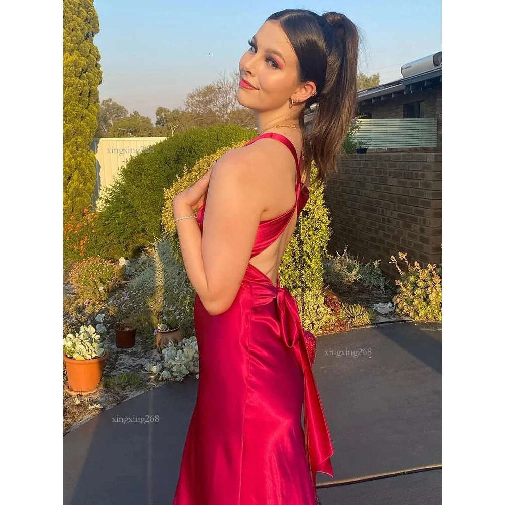 Mozision Satin Bow Backless Sexy Maxi Dress For Women Gown Fashion V Neck Sleeveless Club Party Evening Elegant 240801