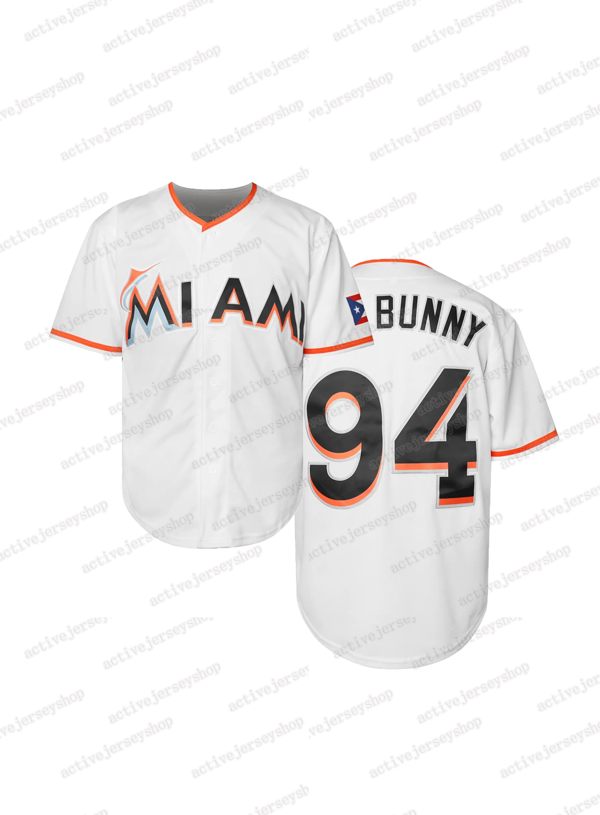 Customized Men's white #94Bad Bunny Baseball jersey Embroidered Sweatshirt with Free Shipping