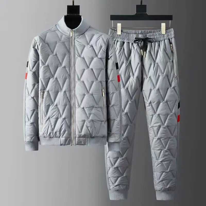 Mens Winter mens Parka set jacket+cotton pants set 2023 casual warm 2-piece Parka set ultra-thin suitable for track set mens clothing X241113