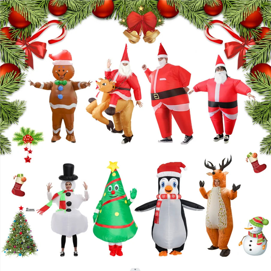 Christmas Funny Inflatable Costumes Gingerbread Man Santa Claus Elk Snowman Tree Adult Kid Halloween Carnival Party 241113
