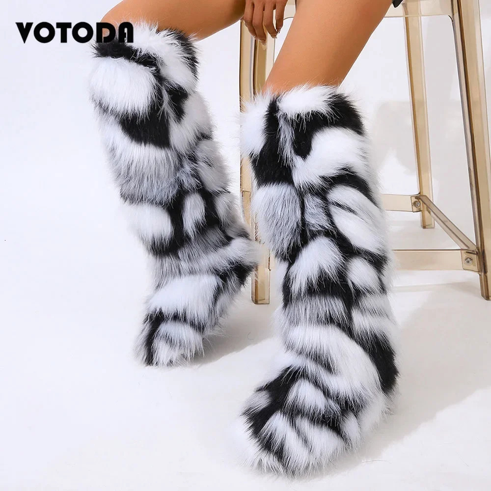 Winter womens snow boots artificial fur boots warm plush platform knee pads high boots outdoor fur cute over the knee boots for girls Y2K 241113