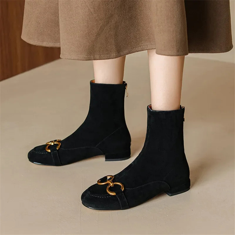 autumn winter fashion short boots womens shoes round toe boots casual short and chubby high heels womens back zipper ankle boots 241113