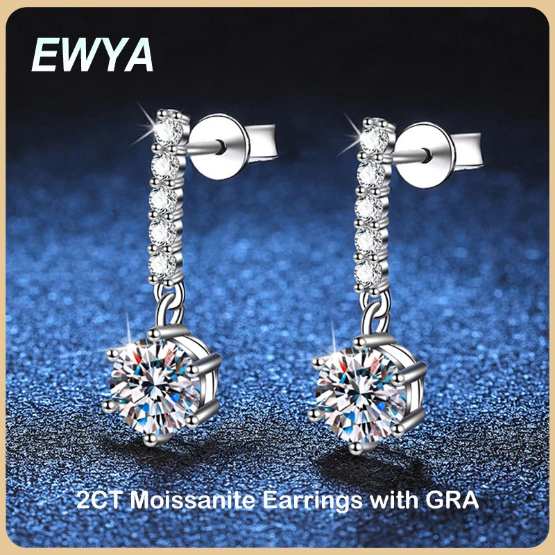 EWYA Real 1CT Womens Party Pendant Earrings High Quality Jewelry S925 Pure Silver Certified Diamond Earrings Wholesale 241031