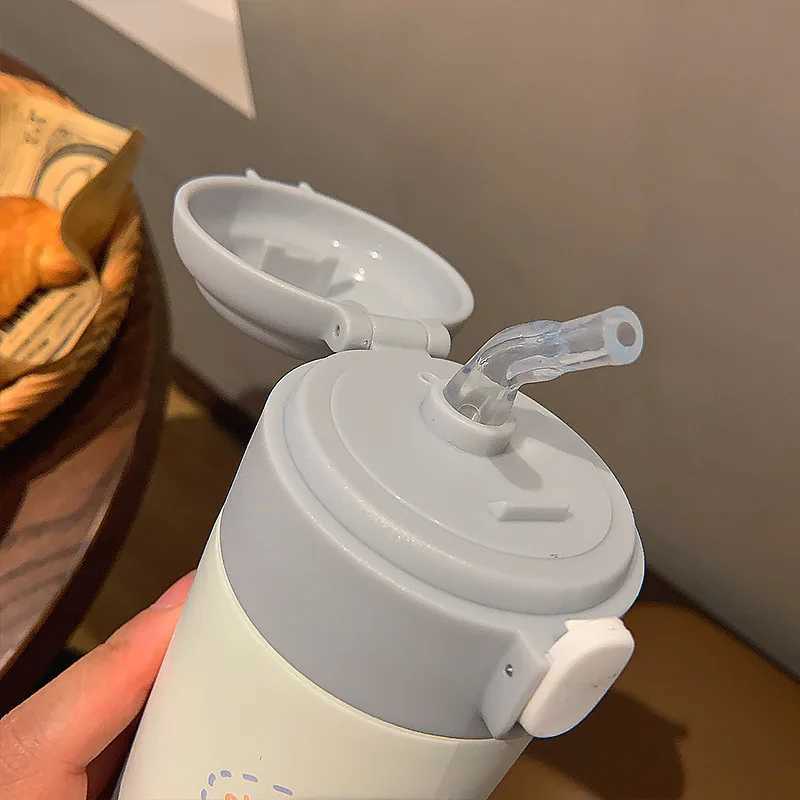 380ML stainless steel hot water bottle vacuum suction cup cute cartoon hot water bottle girl crazy straw cup beverage Y241114