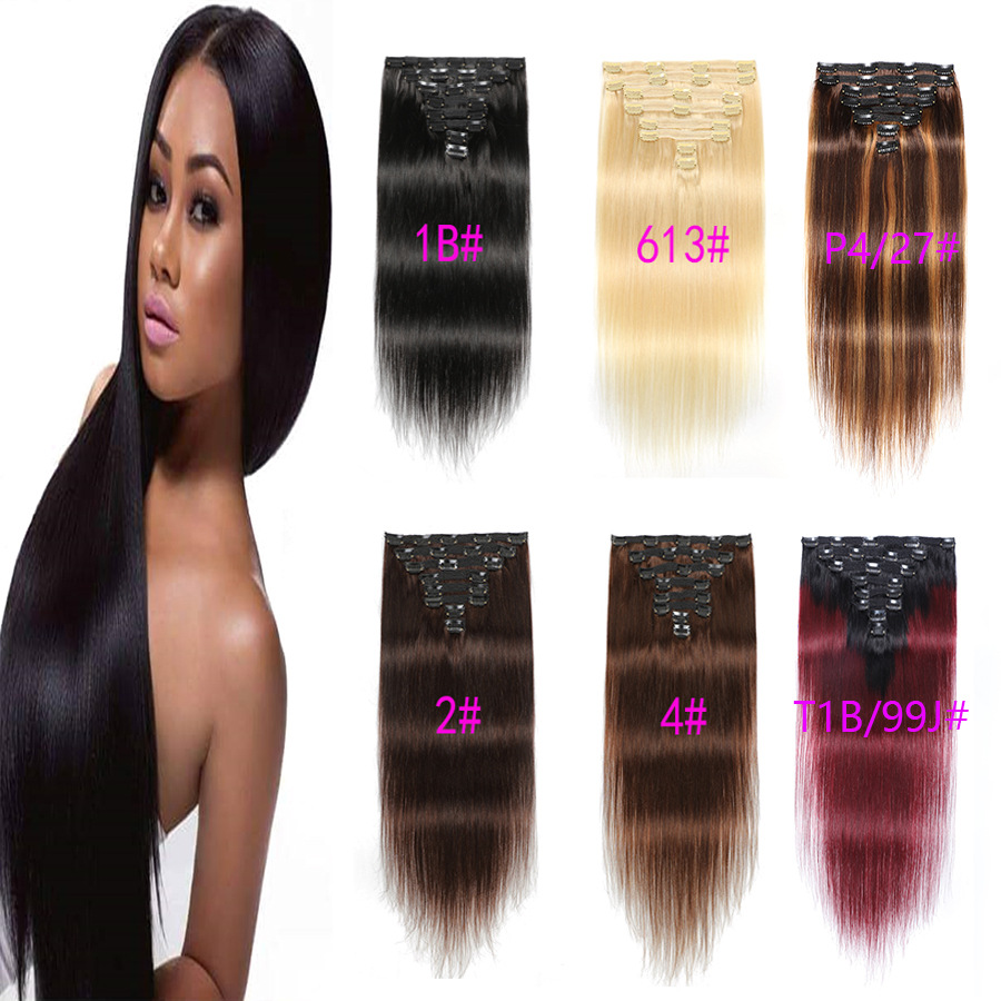 Malaysian Human Hair Clip In Hair Extensions Silky Straight 10-26inch Natural Color 2# 4# P4/27 Piano Color Peruvian Virgin Hair