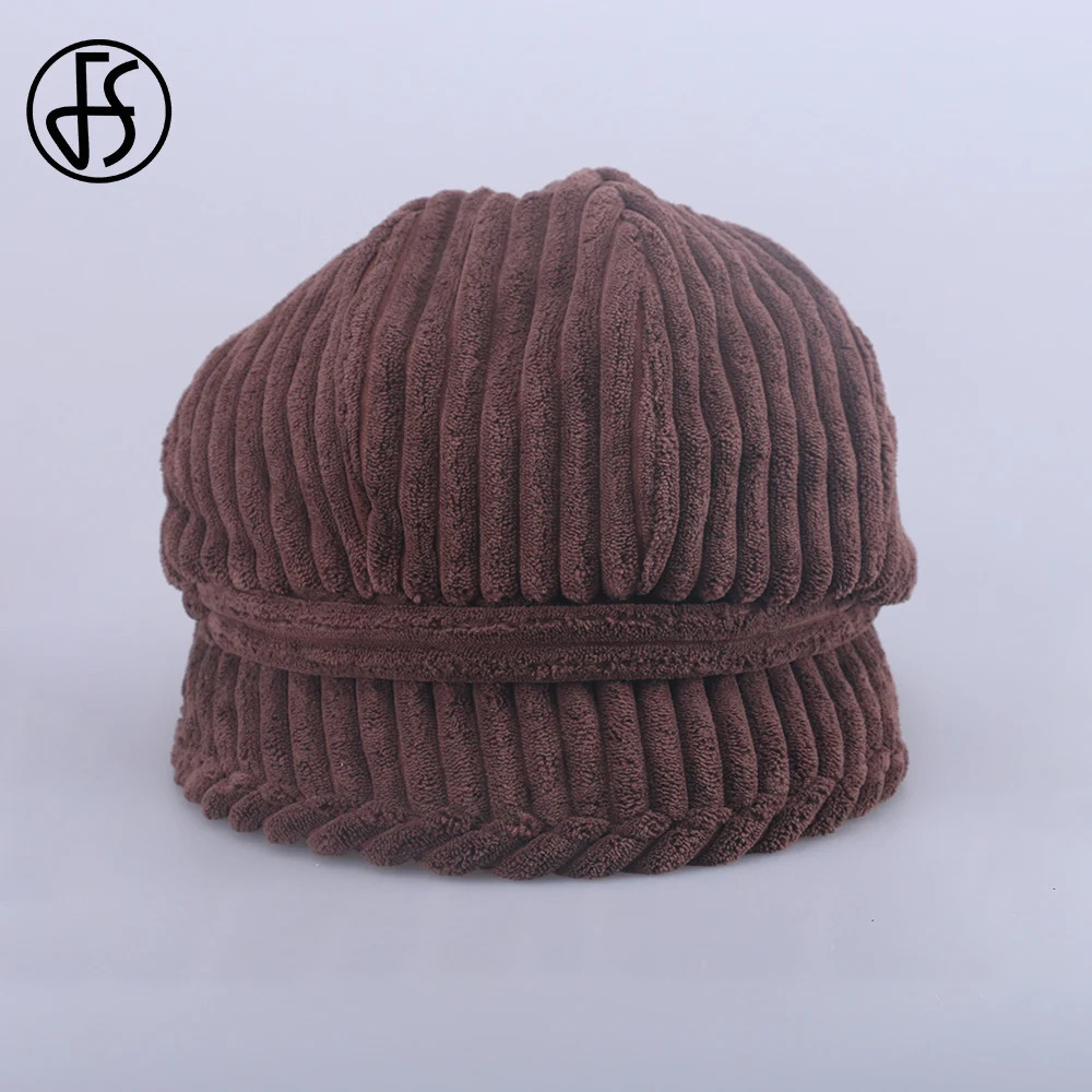 FS Brown Beret Hats For Women Beige Octagonal Hat Fashion Versatile Corduroy Fedora Vintage Black sboy Cap Spring 240412
