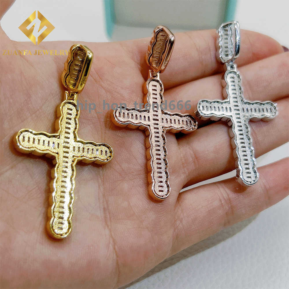 Fashion buagette moissanite Hip Hop Ankh Cross Pendant 925 sterling silver Cross pendants D vvs moissanite iced out pendant