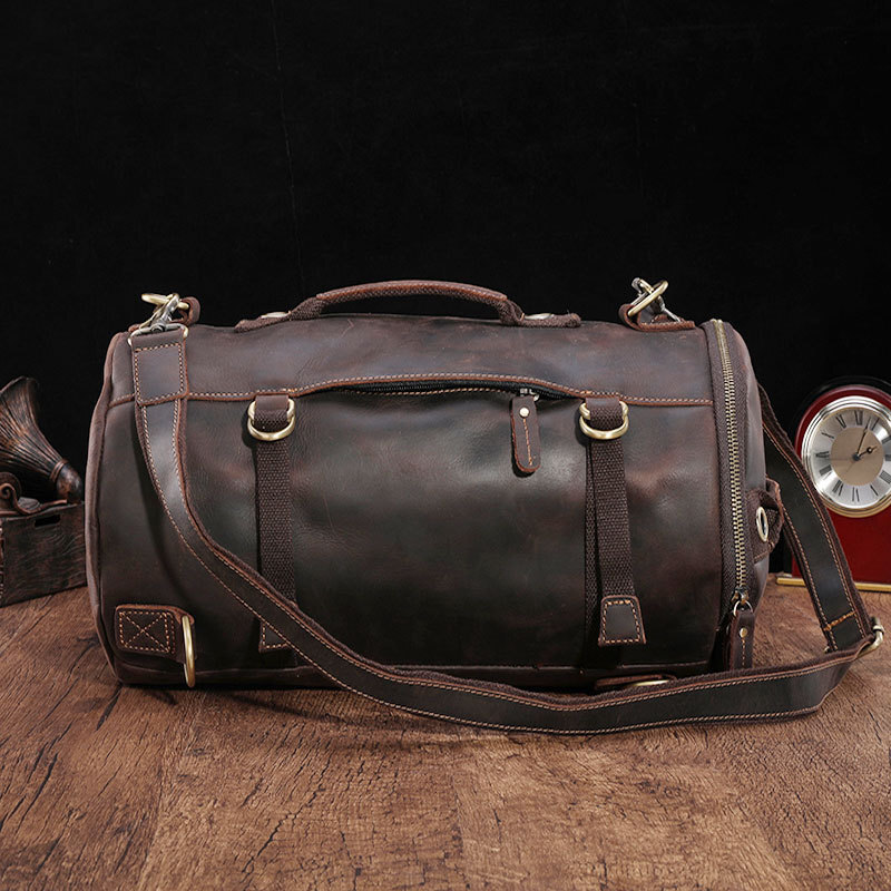 Unique Design Backpack For Men Vintage Crazy Horse Leather Bucket Daypack Large Travel Bag Male Backpac Genuine Leather BagVoyage