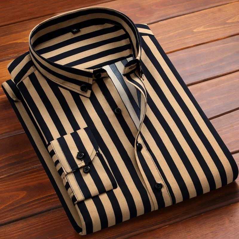Spring Autumn Mens Long Sleeve Striped Shirt Casual Slim Fit Business Button-Down Shirts Classic Formal Dress ShirtXJ24113