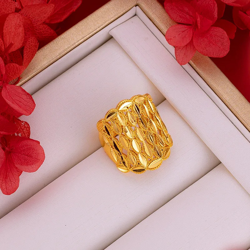 14 K pure gold hollow flower large ring for female brides pure gold ring for female brides birthday party jewelry gift 241113