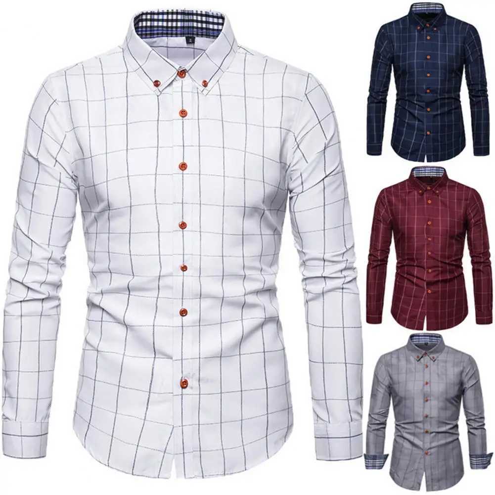 Men Shirt Plaid Print Long Sleeve Button Formal Single-breasted Warm Business Plus Size Autumn Top Male ClothesXJ24113