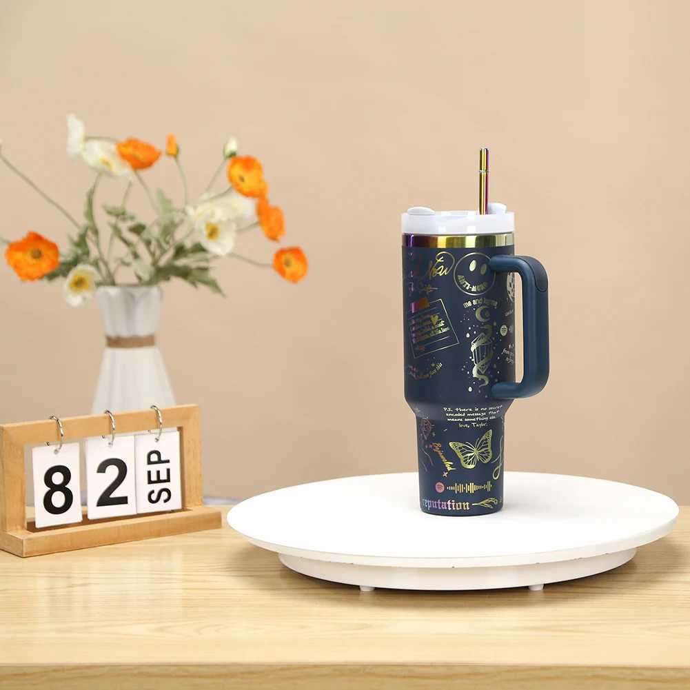 40 oz stainless steel hot water bottle with handle straw cup portable coffee hot g used for vacuum Y241114