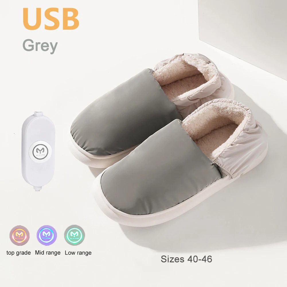 Neutral electric heating slider with 3 heating levels USB heating slider home shoes winter warm plush slider 241113
