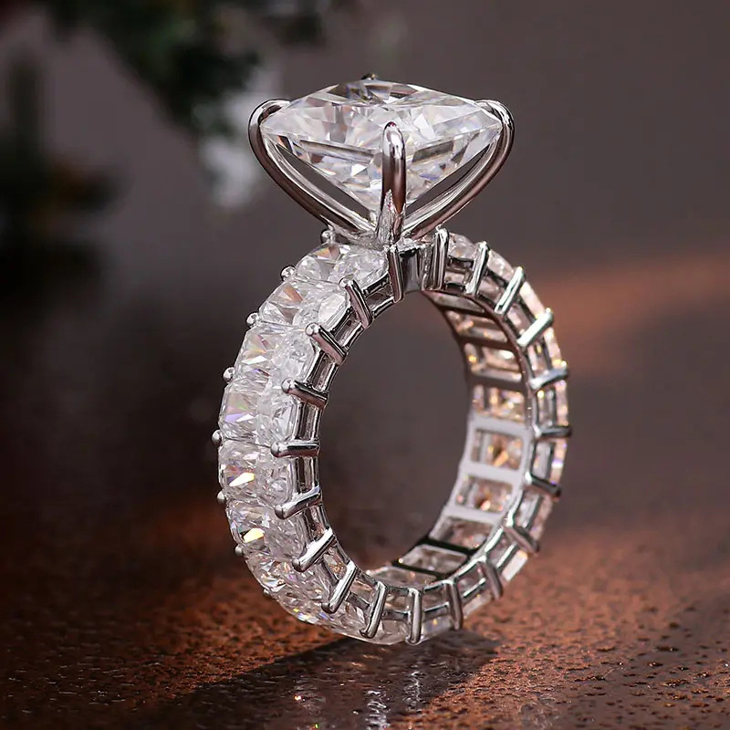 Rulalei Gorgeous Luxury Jewelry 925 Sterling Silver Princess Cut White Topaz CZ Diamond Gemstones Large Zircon Party Eternity Women Bridal Ring For Lo