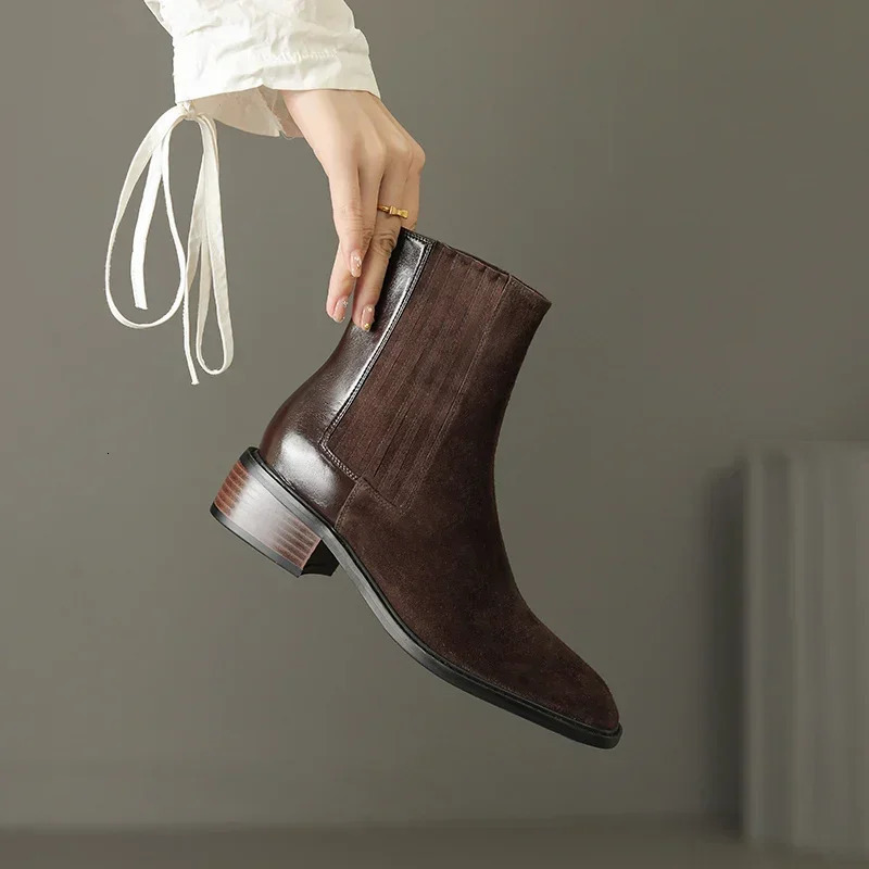 2024 Autumn/Winner Childrens Suede Womens Boots Ankle Boots Womens Shoes Retro Chelsea Boots Handmade Shoes Genuine Leather 241113