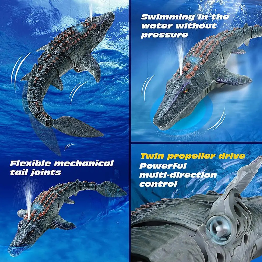 Remote Control Dinosaur For Kids Mosasaurus Diving Toys Rc Boat With Light Spray Water For Swimming Pool Lake Bathroom Bath Toys 240408