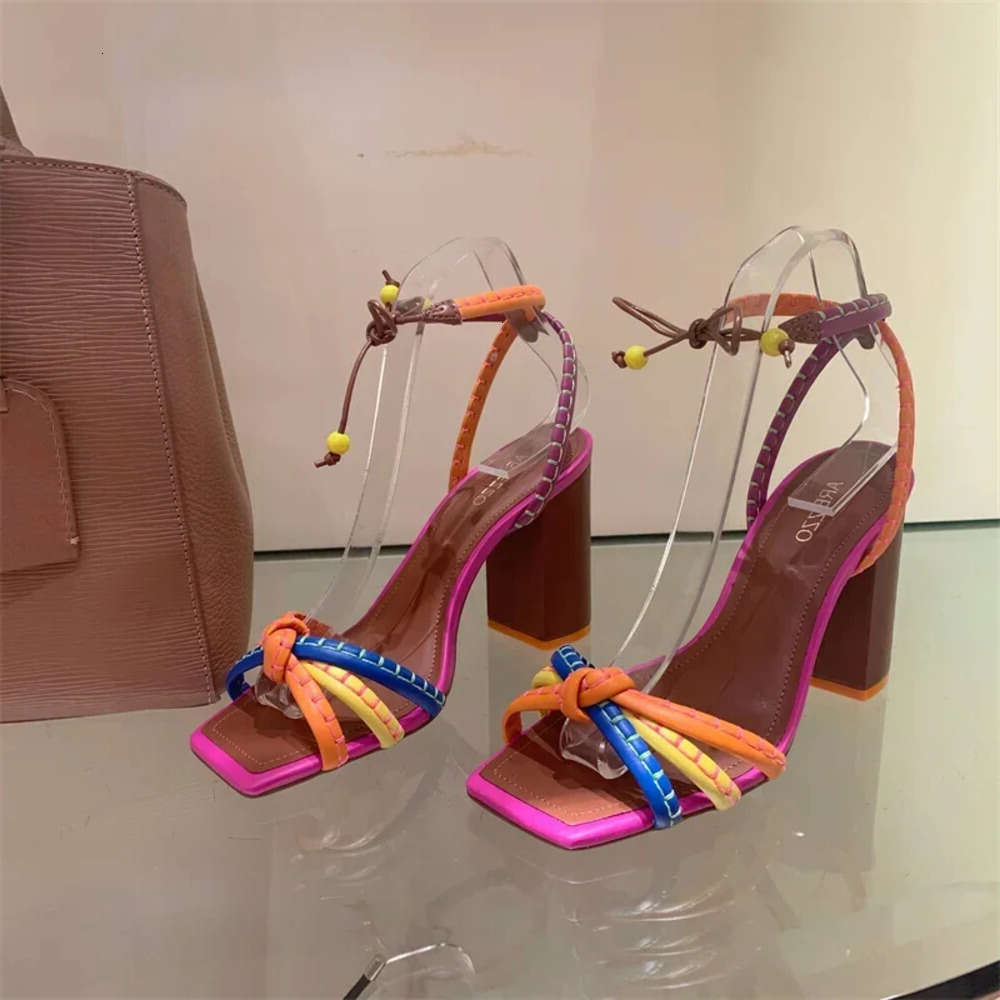 2025 Fashion Twist Woven Color Blocking Designer Brand Women's Shoes Thick with High Heel Sandals Female Casual a0ea 7d61 2aa9