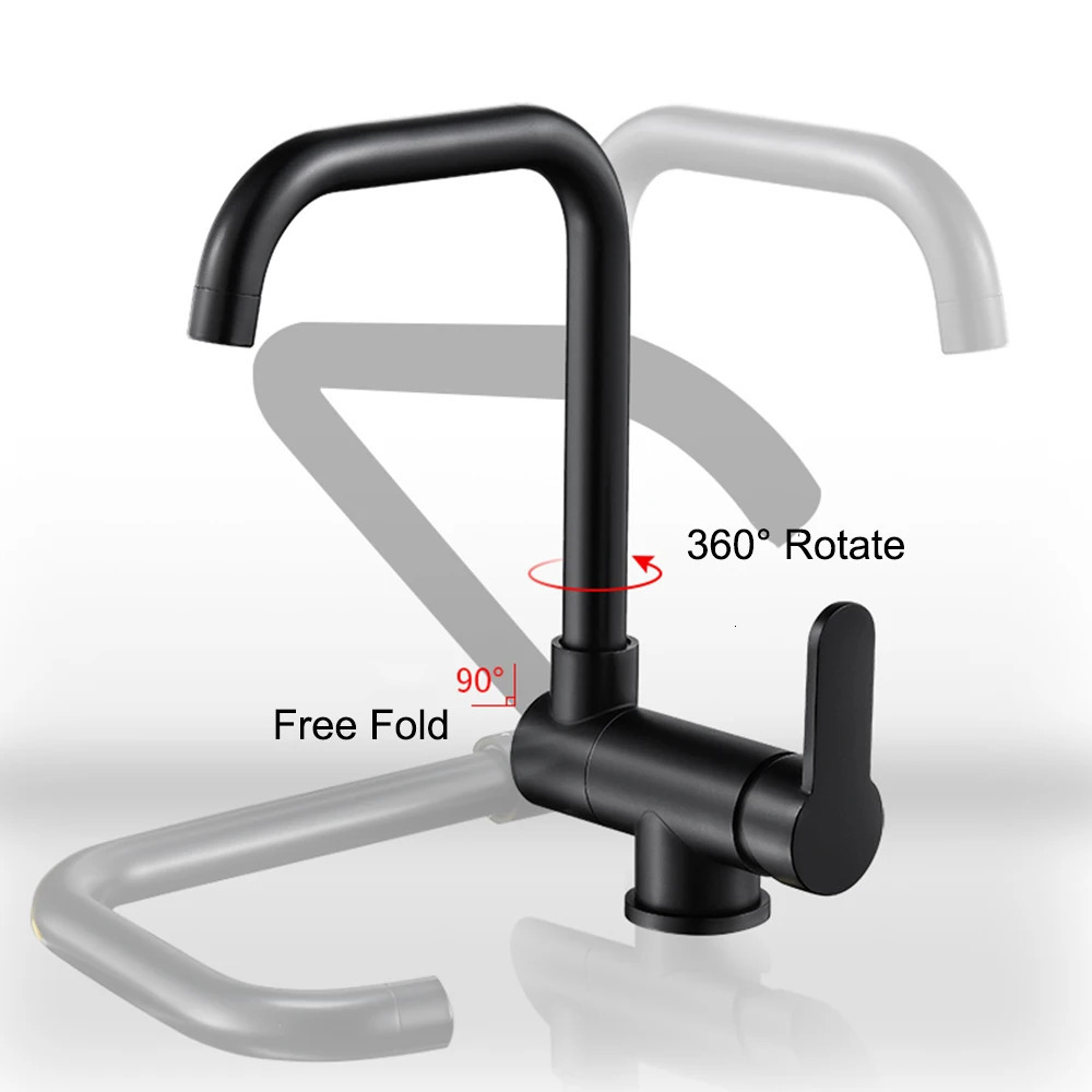 Matte black interior window folding kitchen faucet deck installation dual-mode and cold mixer sink crane 360 rotation folding faucet 241112