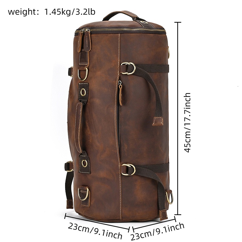 Unique Design Backpack For Men Vintage Crazy Horse Leather Bucket Daypack Large Travel Bag Male Backpac Genuine Leather BagVoyage