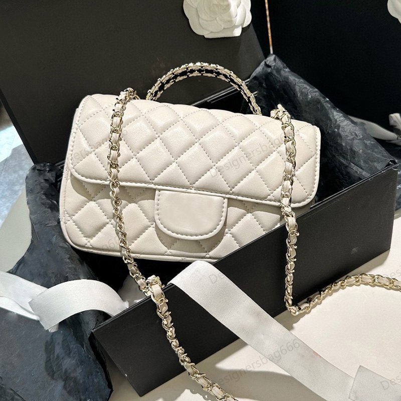 Quality Womens Shoulder Bag Diamond Handle Luxury Handbag Leather Diamond Check Silver Hardware Metal Buckle Matelasse Chain Crossbody Bags Designer Purse 22cm