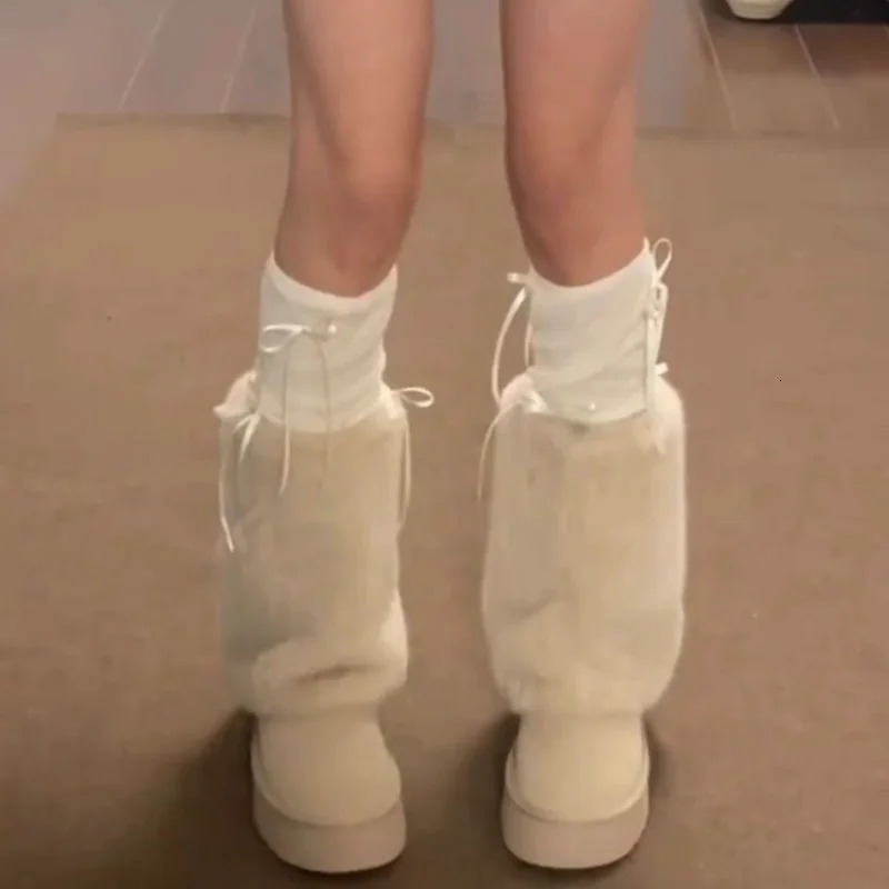 platform cold winter snow boots fashionable long haired small leg boots wedge-shaped womens shoes comfortable and warm winter boots 241113