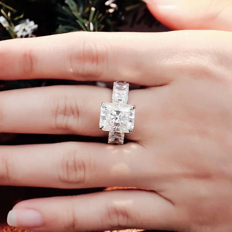 Rulalei Gorgeous Luxury Jewelry 925 Sterling Silver Princess Cut White Topaz CZ Diamond Gemstones Large Zircon Party Eternity Women Bridal Ring For Lo