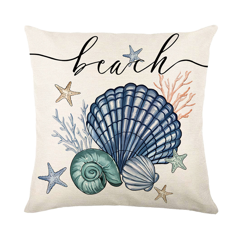 Vintage Ocean Beach Shell Throw Pillow Covers Wooden Coastal Scallop Inspirational Quote Words Decorative Cotton Linen Cushion Cover Customized Decor 