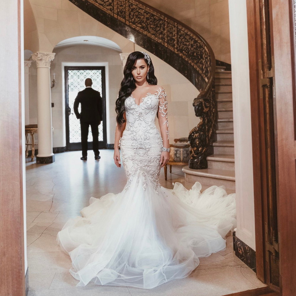 Beach Sexy Wedding Dresses Mermaid Sweetheart Lace Applique Satin Bridal Gowns With Detachable Train Custom Made Vestidos De Soiree 02