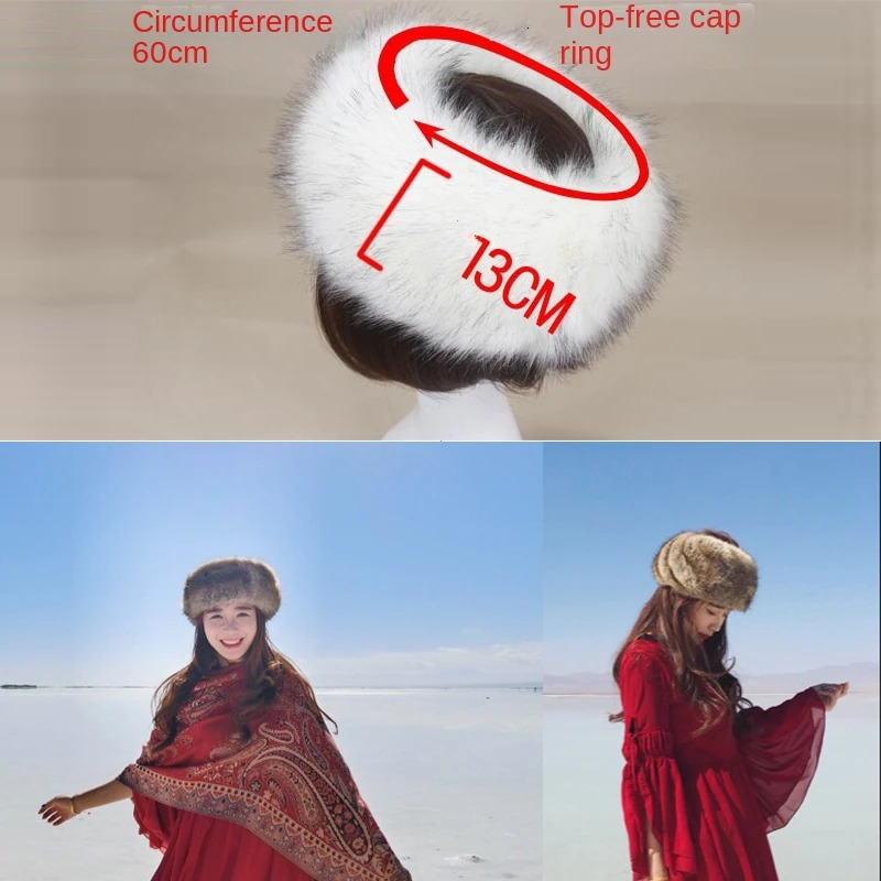 Winter Thick Furry Hairband Fluffy Russian Faux Fur Women Girl Headband Hat Outdoor Earwarmer Ski Hats 241114