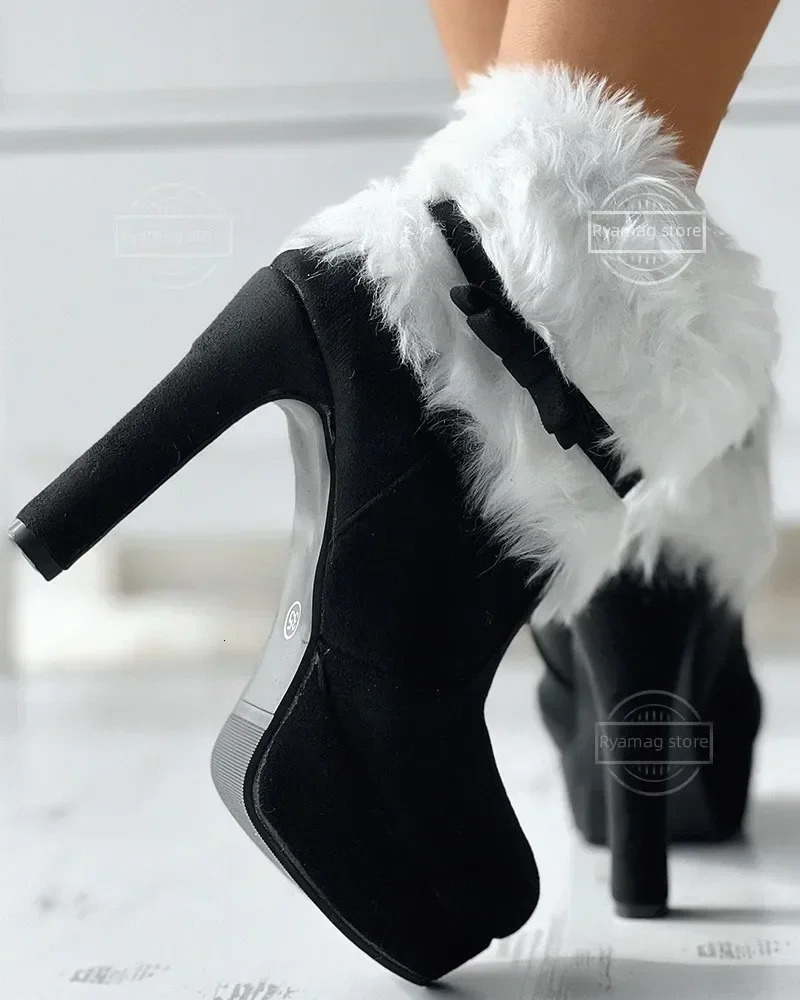 Boots womens bow thin high heels matte ankle winter shoes waterproof platform high-heeled bow decoration Christmas red 241113