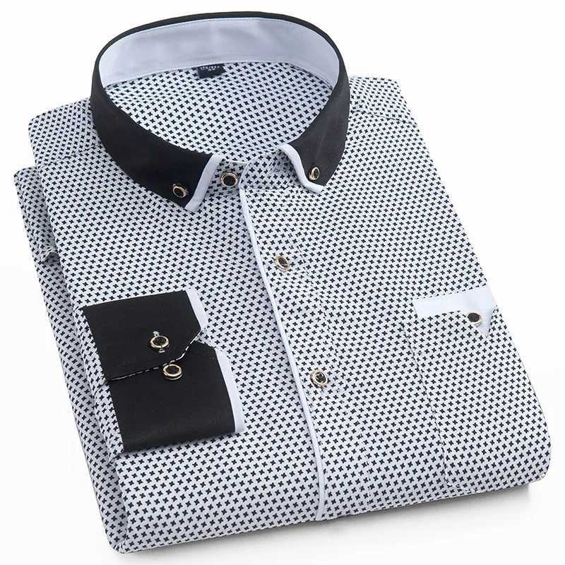 New Fashion Print Casual Men Long Sleeve Shirt Stitching Pocket Design Fabric Soft Comfortable Men Dress Slim Fit clothesXJ24113