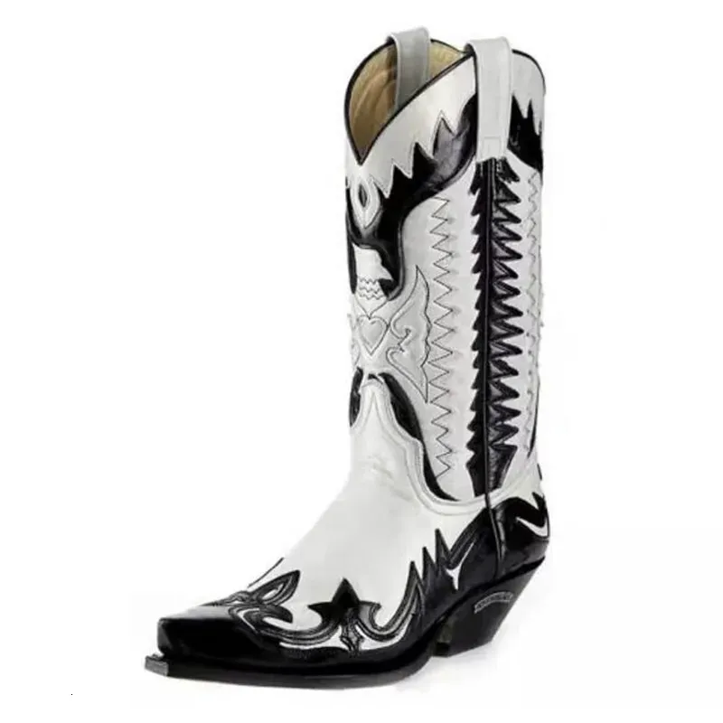 Fashion Mens Cowboy Boots MidHeel Motorcycle Casual HighQuality Male Pums Plus Size 3844 45 47 48 240617 241119