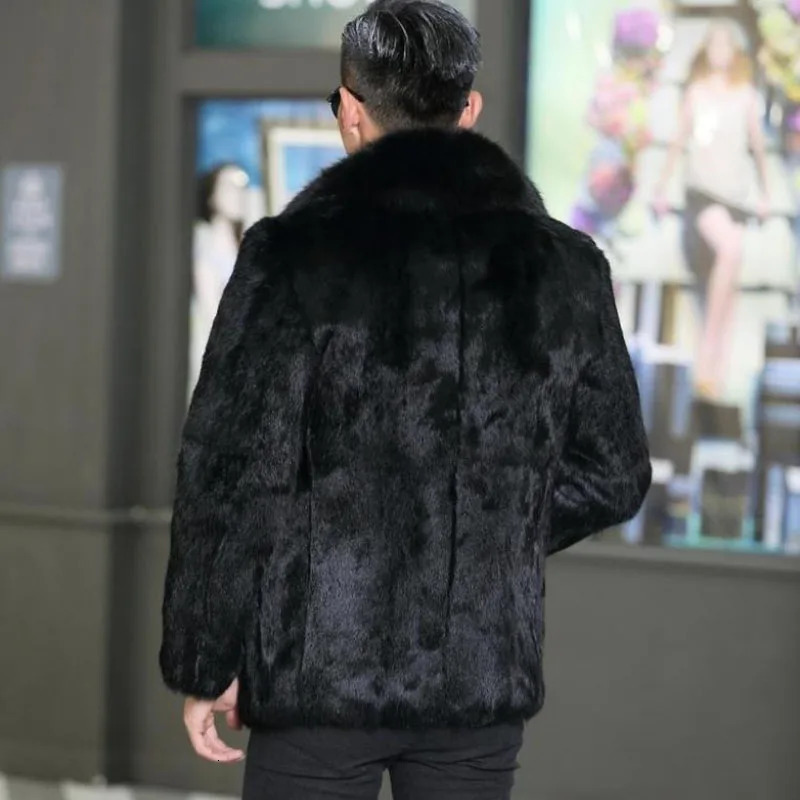 autumn and winter mens fur full leather rabbit fur short fur one-piece fox collar casual jacket 241113