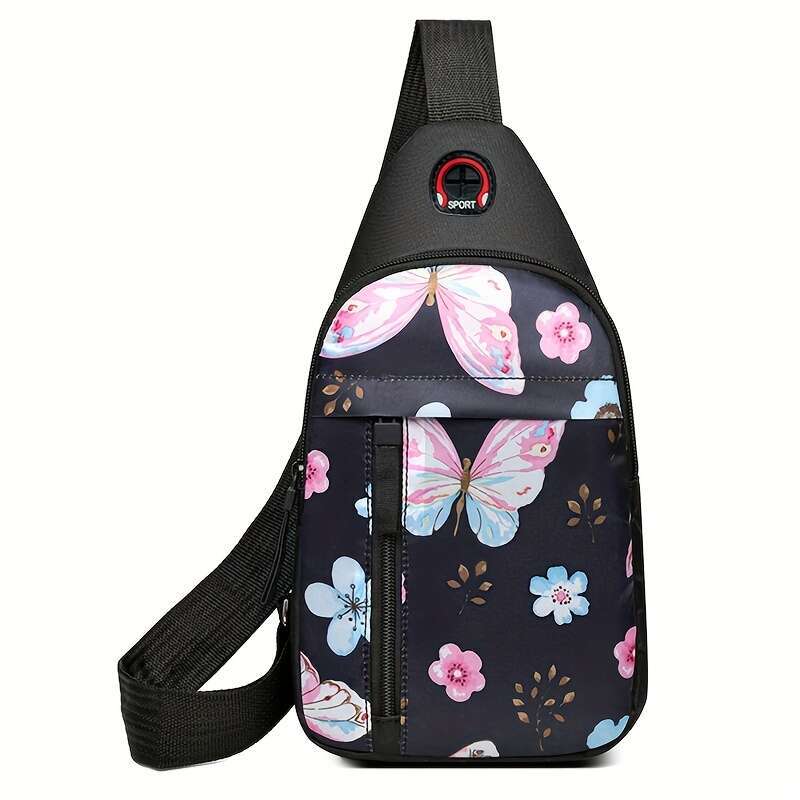ral Butterfly Print Sg Backpack, Fashion Nylon Crossbody Bag, Outdoor Sport Chest Bag Fanny Pack